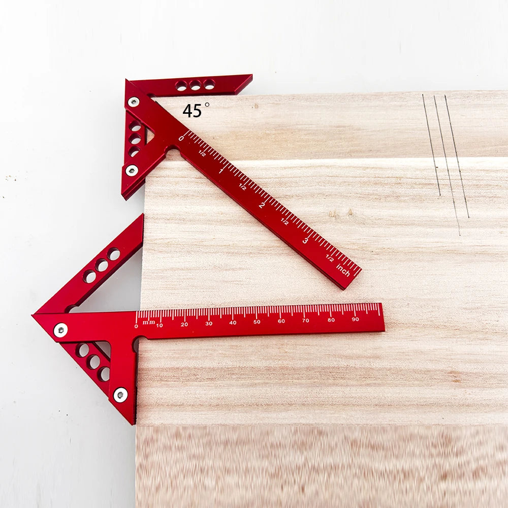 Aluminum Center Scribe 45/90 Degree Right Angle Line Gauge Carpenter Ruler Metric/Inch Measuring Tool, Woodworking Line Caliber