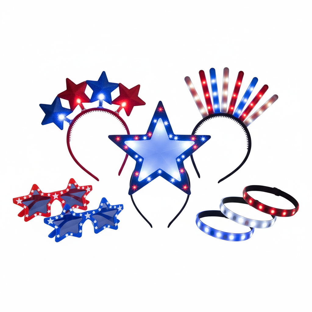 Patriotic LED Light-Up Accessories Set – Fourth of July Glow Party Kit