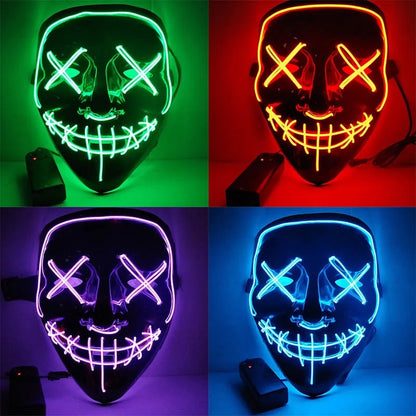 LED Purge Mask: Halloween Costume DJ Party Light Up Glow-in-the-Dark Masks (10 Colors)